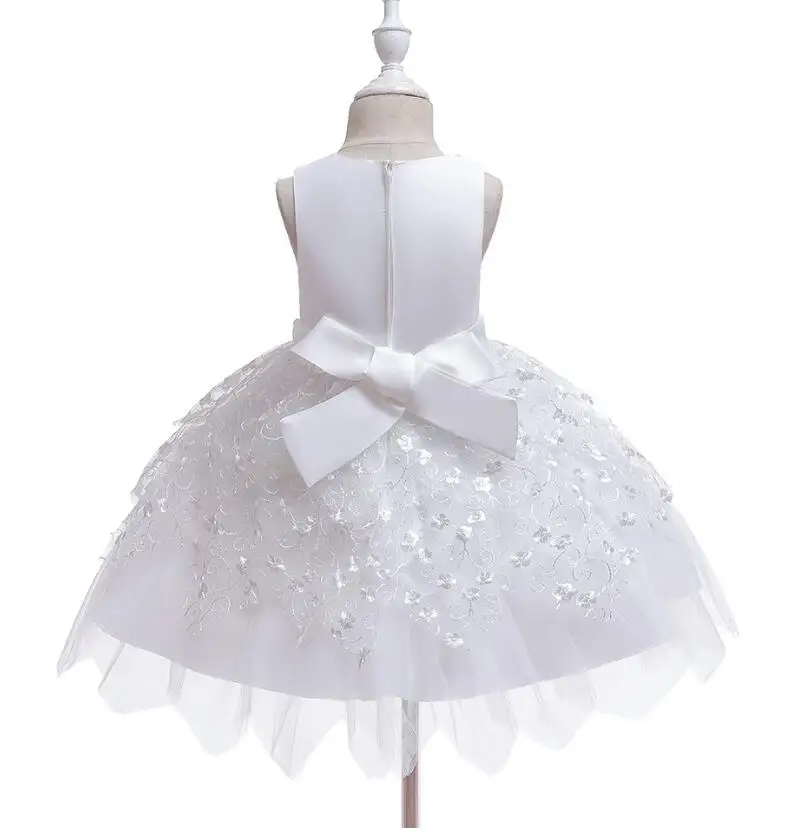 Белое платье на крестины для маленьких девочек; праздничная одежда для девочек на первый День рождения; Сетчатое асимметричное платье-пачка принцессы для маленьких девочек