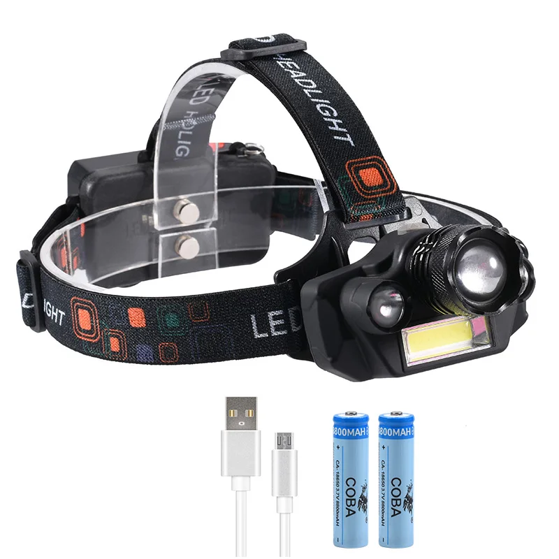 GIJOE led headlight T6 headlamp waterproof uv black light 2*18650 battery plastic multifunction camping hiking hunting light - Испускаемый цвет: Awith battery