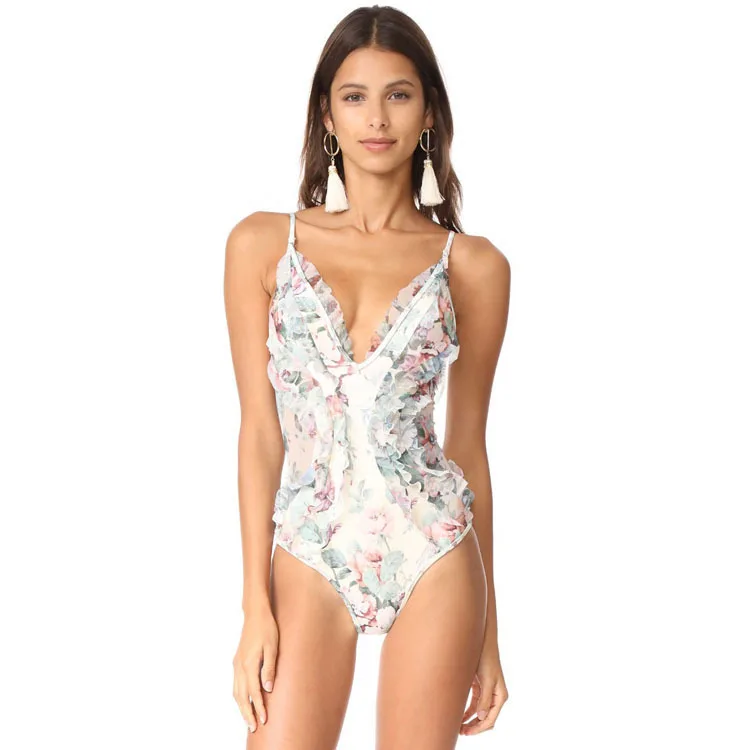 

Cross Border for Special Offer Pleated One-piece Bikini Bathing Suit Gauze Joint Lace-up Sexy Holiday One-piece WOMEN'S Swimsuit