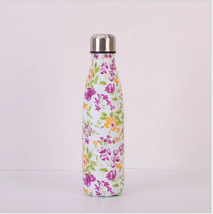 Small Purple Flower 500 мл портативная бутылка-термос для мальчиков и девочек из нержавеющей стали, бутылка для воды, термосы, изолированная чашка, кружка для путешествий с высокой вместительностью для студентов - Цвет: Small Purple Flower
