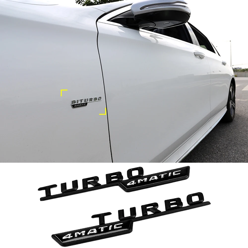 2 шт. черный цвет вид сбоку наклейка на крыло для Mercedes Benz TURBO 4matic W212 E63 CLA W117 W202 W205 C63