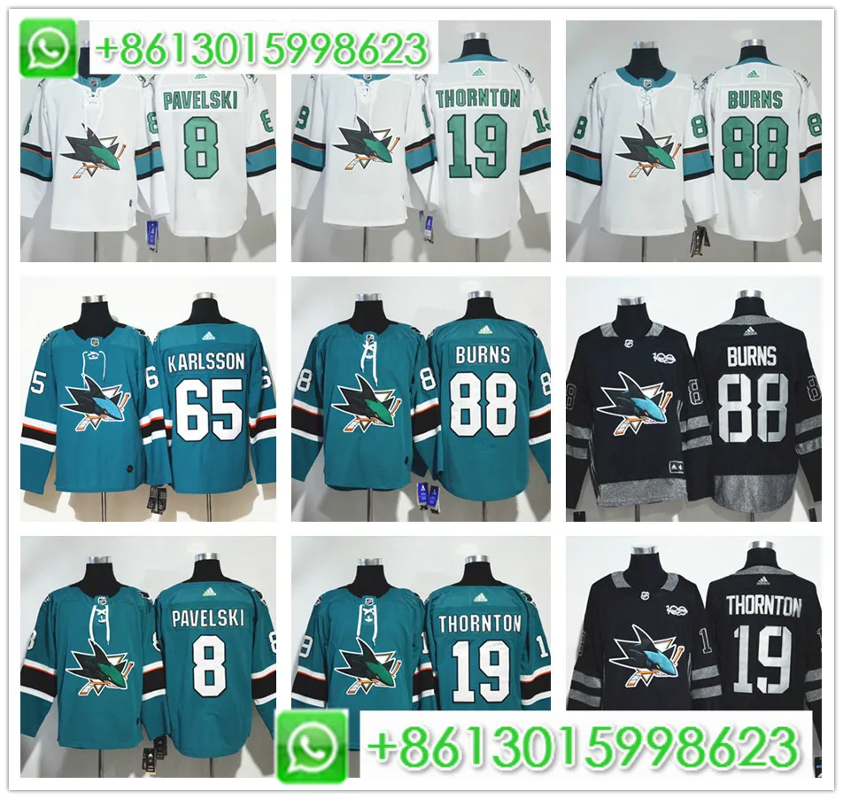 Мужские Сан-Жозе Брент Бернс Erik Karlsson Joe Pavelski Joe Thornton хоккейные Аутентичные Джерси