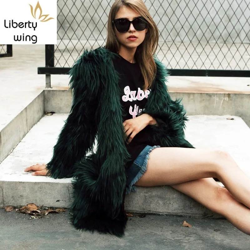 

2020 Winter New Woman Coat Fashion Solid Faux Fox Fur Hoodie Overcoat Streetwear Loose Fit Long Jacket Female Plus Size S-3XL