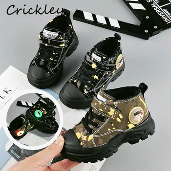 

Fashion Baby Martin Boots LED Cartoon Icon Camouflage Pattern Boots for Toddler Boys Girls Winter Plush Warm Non Slip Baby Boots