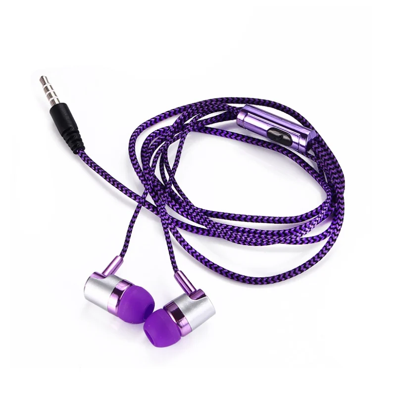 KY-384# Nylon Braided Headset Wired Earphone With Microphone Portable Audio And Video Device