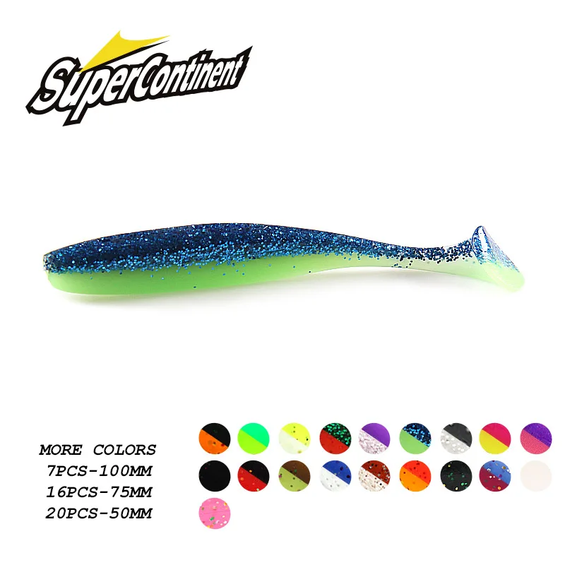 Silicone Bait Fishing-Lure T-Tail-Wobblers Shad Leurre Supercontinent 50mm 75mm 100mm