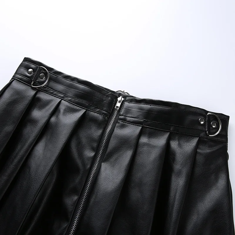 ПУ мини-юбка плиссе Женская Сексуальная Готическая высокая Талия Лето школьная уличная мода черные вечерние юбки из искусственной кожи в стиле панк