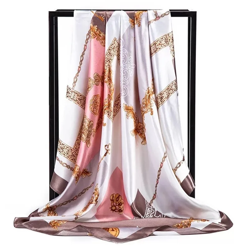 Шелковые шарфы Foulard 90*90 см квадратная голова хиджаб шарф Женский шифон шаль Бандана обертывание глушитель парео - Цвет: 53