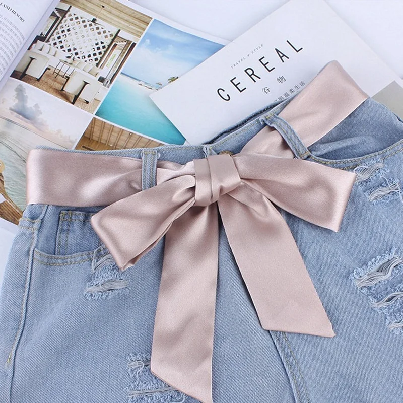 Fashion Wide Waist Fabric Belts Women Ladies Silk Scarf Solid Ribbon Knot Rope For Dresses