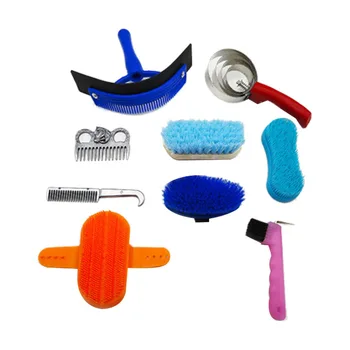

10Pcs Horse Cleaning Set Horse Beauty Tool Set Mane Tail Comb Massage Curry Brush Sweat Shoe Broom Curry Comb Washer