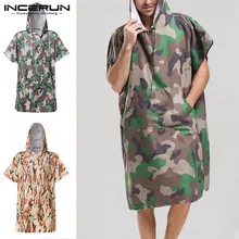 INCERUN мужские модные быстросохнущие камуфляжные повседневные пончо с капюшоном и коротким рукавом, Пляжная накидка, банное полотенце, мужские халаты с капюшоном