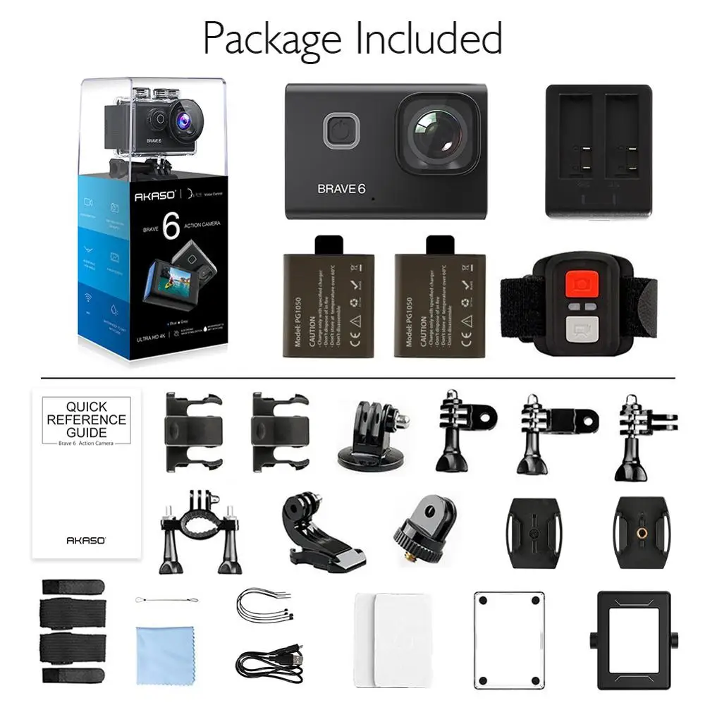AKASO Brave 6 4K 20MP WiFi Action Camera Voice Control EIS 30m Underwater Waterproof Camera Remote