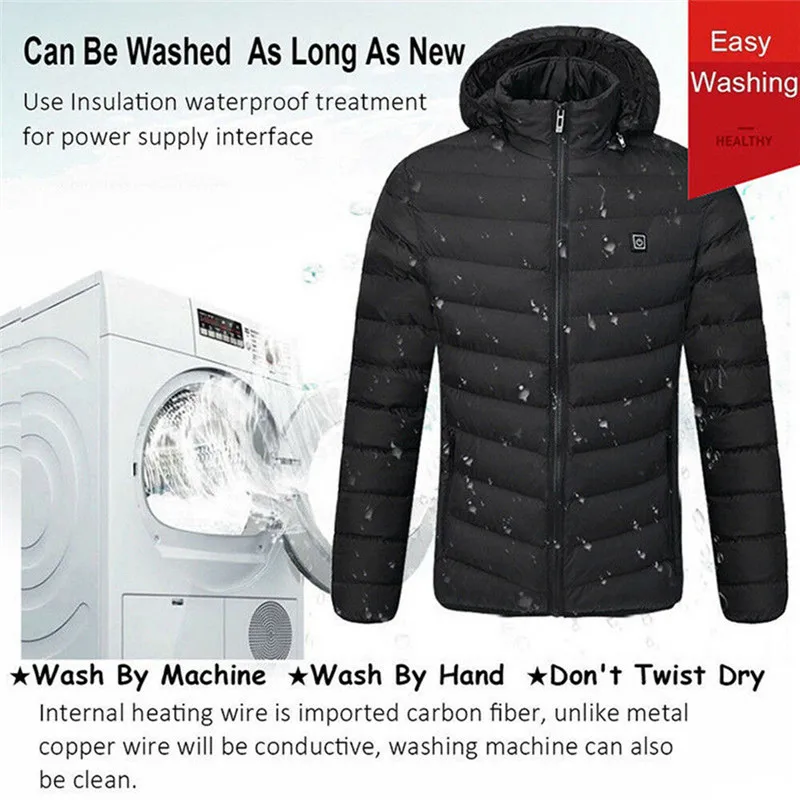 Повседневное теплое пальто с автоматическим нагревом USB, мужские куртки с капюшоном с электрическим подогревом USB, пальто с капюшоном, повседневные термо пальто