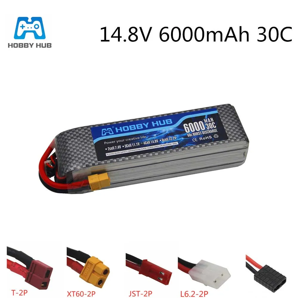

Hobby Hub 14.8V 6000mAH 4S 30C Max 60C lipo Battery AKKU for RC Drone Airplane Car Helicopter 30C lipo battery Toy Batteries