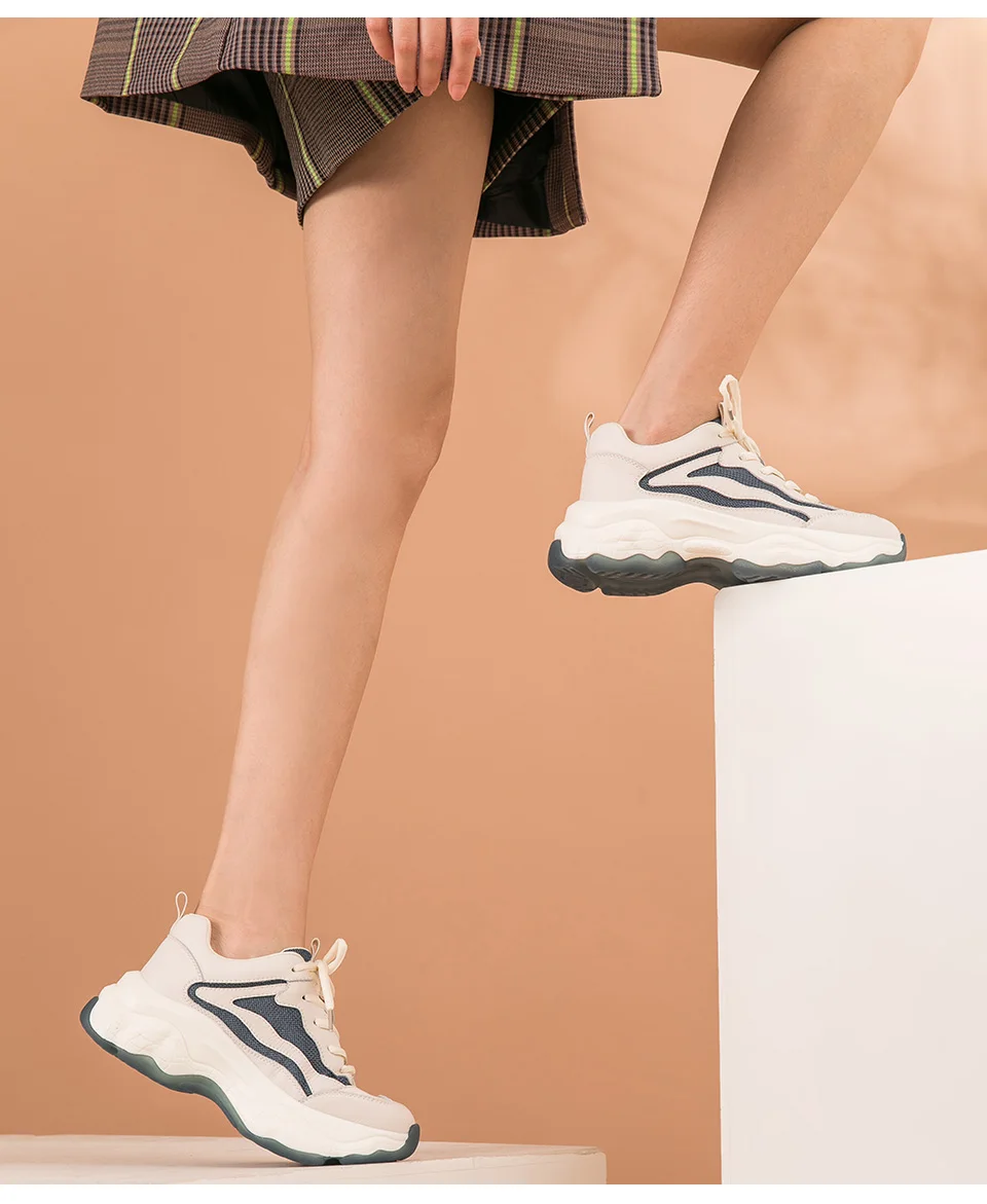 BeauToday/женские массивные кроссовки из натуральной коровьей кожи с круглым носком на шнуровке; смешанные цвета; женская повседневная обувь на платформе ручной работы; 29323