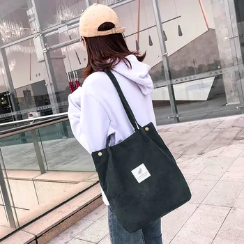 

Large Capacity Women Corduroy Tote Ladies Casual Solid Color Travel Shoulder Bag Foldable Reusable Women Shopping Beach Bag #L10
