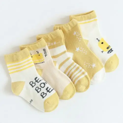 Daivsxicai/зимние носки для малышей; теплые хлопковые носки в полоску для детей; удобные дышащие детские носки без пятки; 5 пар/лот - Цвет: Jiqiren C