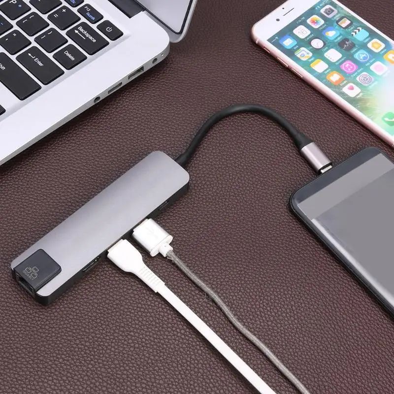 5 в 1 тип-c концентратор конвертер Многофункциональный USB-C HDMI+ RJ45+ USB+ тип-c Кабель-адаптер для Macbook/Macbook Pro/iMac Pro