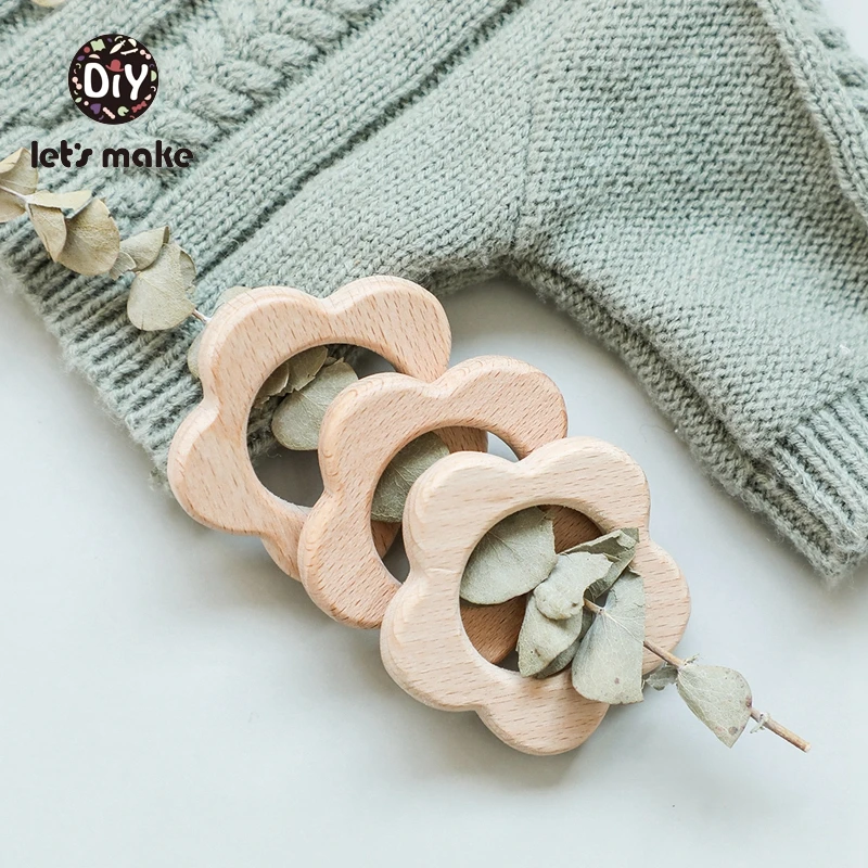 Let's Make Baby Teether Wooden Rodent 1PC Flower Leaves Moon Cartoon Beech Food Grade BPA Free Childen's Goods Teething Toys