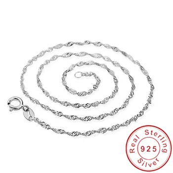 

Real 925 Sterling silver Chain Necklace For Women Men Jewelry Smooth Wedding Chain Necklace
