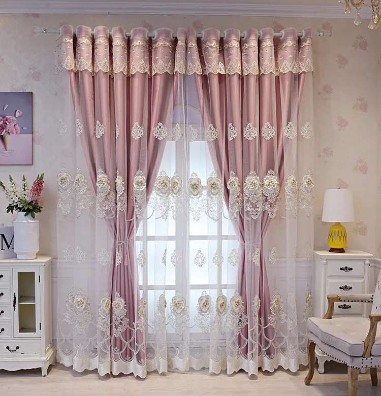 2022 New  European Style Curtains for Living Room Double Layer Tulle Gauze Curtain Bedroom Luxurious extravagance Embroidered