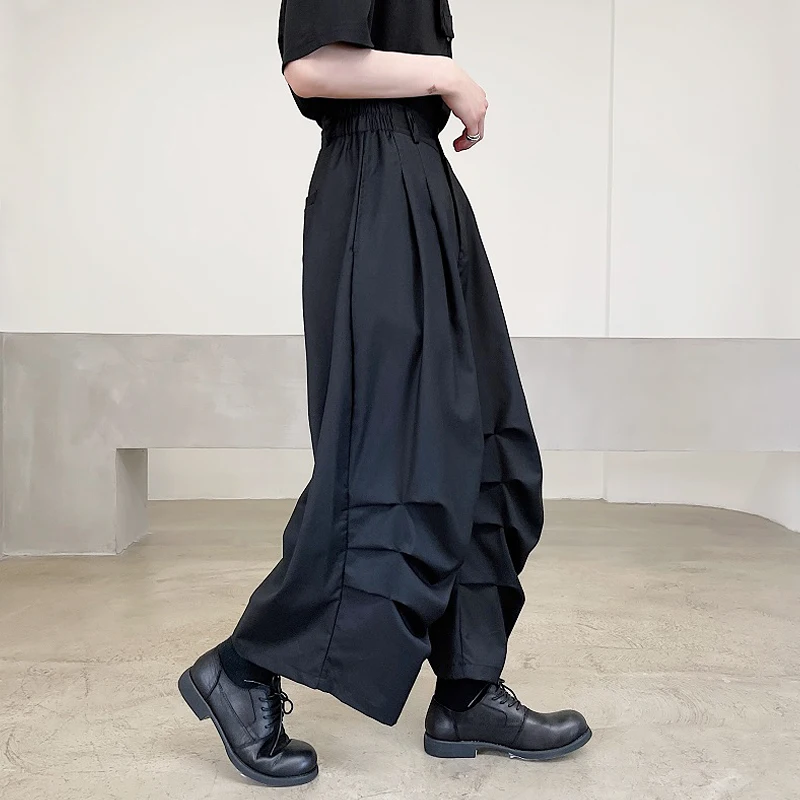 

Men's Casual Pants Black Personalized Three-Dimensional Tailoring Pleated Loose Wide Leg Pants Fashion Men's Capri Pants Fashion