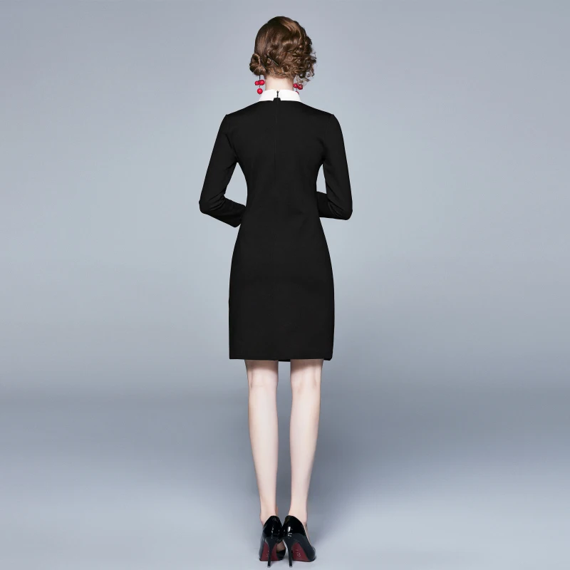 Осеннее черное платье-карандаш с вышивкой, Vestidos, повседневное, Mujer,, элегантное женское облегающее маленькое черное платье, Vetement Femme, K9156