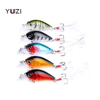 

50pcs Exquisite Mini Crankbait Fishing lures 4.5CM 4G Artificial Hard bass Wobbler bait Feathered Hooks 5 Colors wholesale