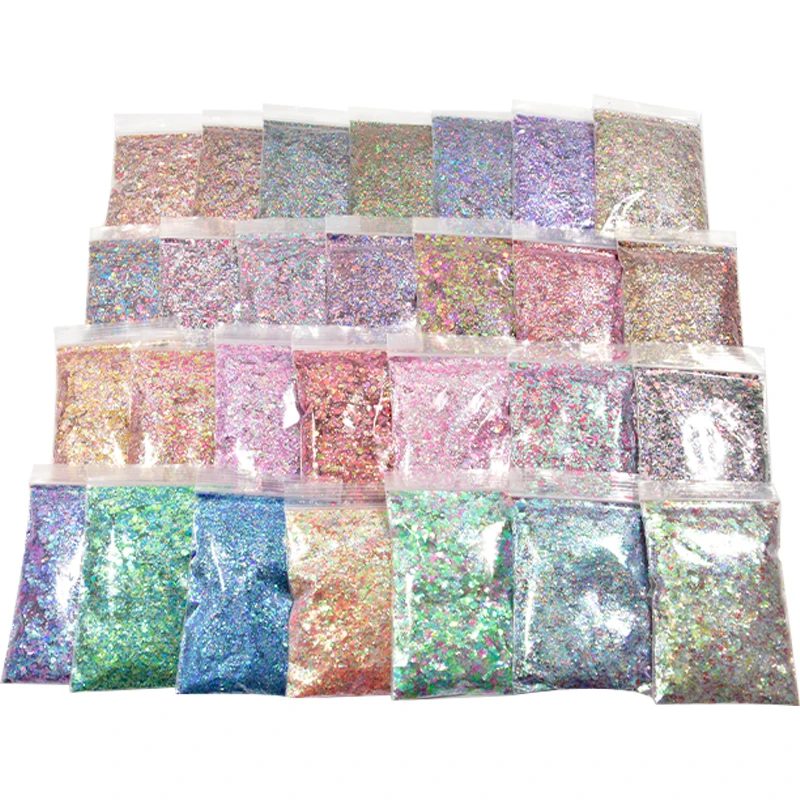 

50g/bag Nail Art Holographic Glitter Chunky Flake Mixed-Size Hexagon Ultra-thin Bling Glitter Sequins Nail Art Polyester Glitter