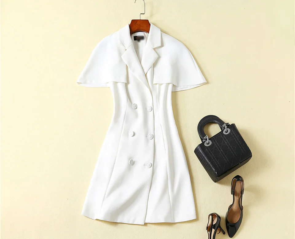 XF Vintage White Shawl Double Breasted Design Midi Dress Spring And Summer New High Quality Designer Women'S Mini Dresses