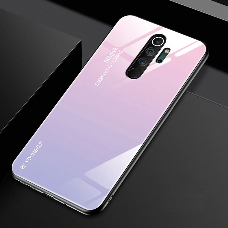 Розовый Для Xiaomi Redmi Note 8 Pro Чехол с градиентным закаленным стеклом противоударный чехол-бампер для телефона для Redmi Note 8 Note8 Pro Чехол - Цвет: Розовый