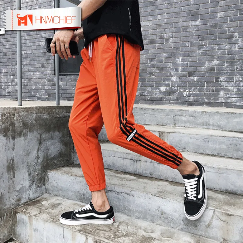 

HNMCHIEF Mens Joggers Striped Slim Fitted Pants Spring Summer Mens Pants Fashion Skinny Sweatpants Gyms Clothing Harem Pant