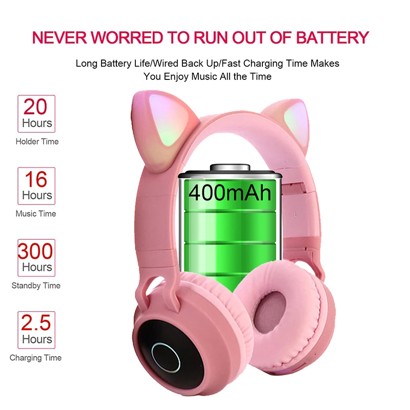 Cute Cat LED Bluetooth 5 0 Headphone With TV PC Car Laptop Bluetooth Adapter Wireless Noise Cancel Music Helmet For Kid Girl