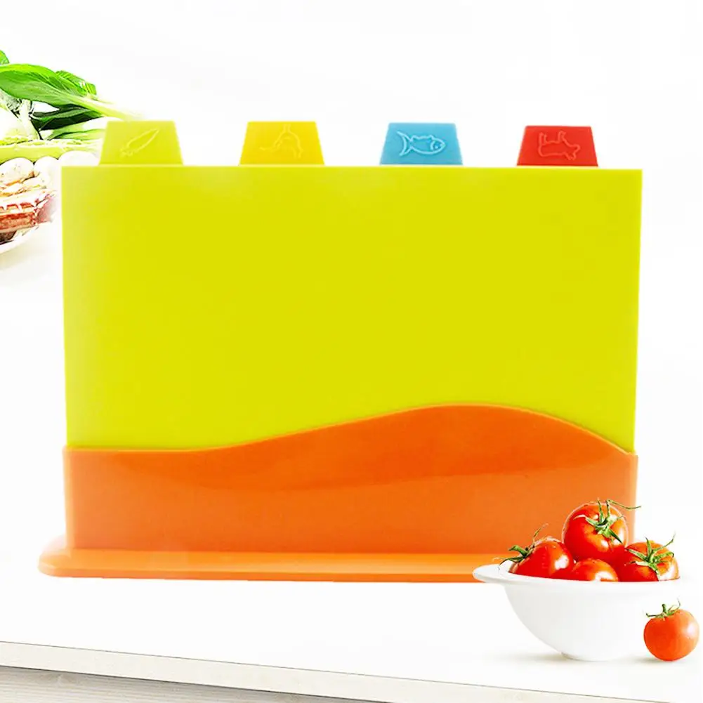 

4Pcs Colour Coded Chopping Board Set Kitchen Non-slip Cutting Block with Holder Kitchen Tools Home Accessories new