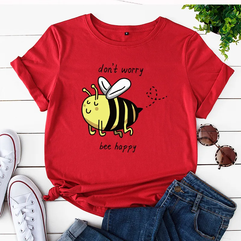 Don't Worry Bee Happy Women Summer Cotton T-Shirts
