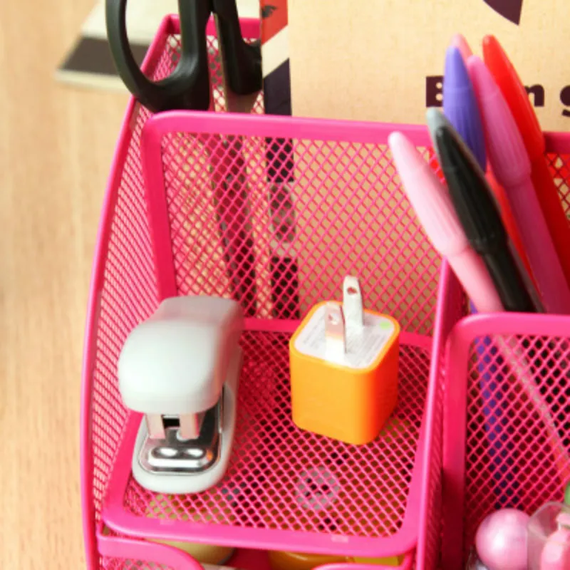  Various colors 7 Storage Multi-functional Desk Organizer Mesh Metal Pen Holder Stationery Container