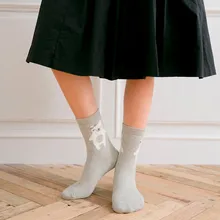 5 пар, стильные женские теплые носки с милым медведем, женские хлопковые носки средней длины, компрессионные женские носки для бега, chaussette femme# T0