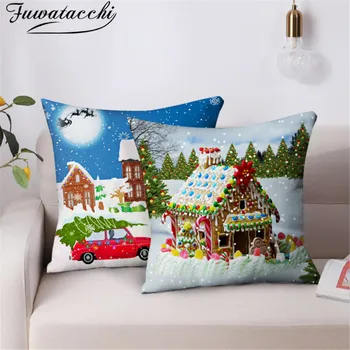 

Fuwatacchi Christmas Cushion Cover 45*45 Snow Merry Christmas Printed Polyester Decorative Pillows Sofa Home Dec Pillowcase