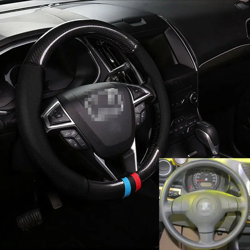 

Универсальный Размеры M Чехол рулевого колеса автомобиля углеродного волокна черный кожаный чехол для Suzuki серии
