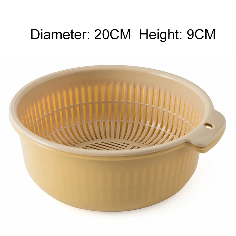 beige Large Двухслойная съемная корзина для мытья овощей, аксессуары для кухни E2S - Цвет: beige Large