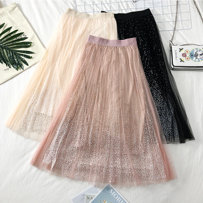 Юбки снежные хлопья, светильник, плиссированная юбка средней длины, новая Студенческая юбка с высокой талией, Милая юбка с оборками, весна