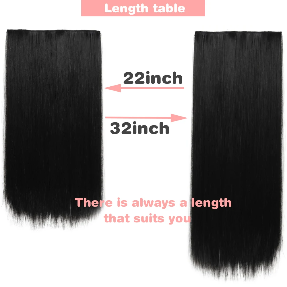 MERISIHAIR 32inch Synthetic Hair Extensions One piece 5 Clips Long Straight High Temperature Fiber Black Brown Hairpiece