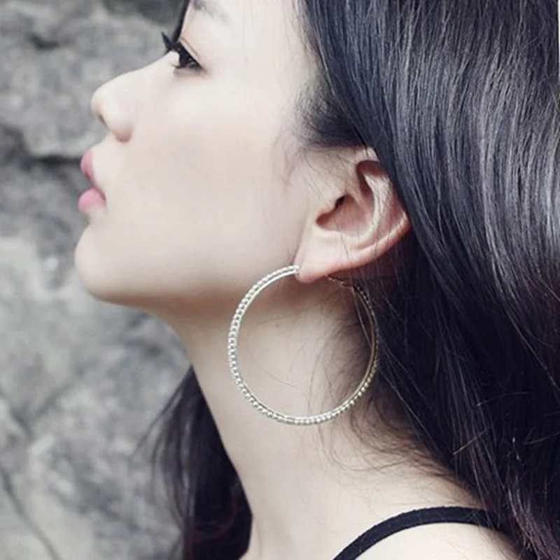 

Fashion earrings for women wedding bridal jewelry Silver Hoop earrings with crystal H1