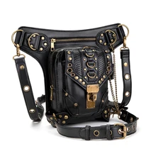 Vintage Punk Leather Messenger Bag Retro Gothic Crossbody Bag Punk Chest Motorcycle Thigh Hip Belt Packs Messenger Shoulder Bags