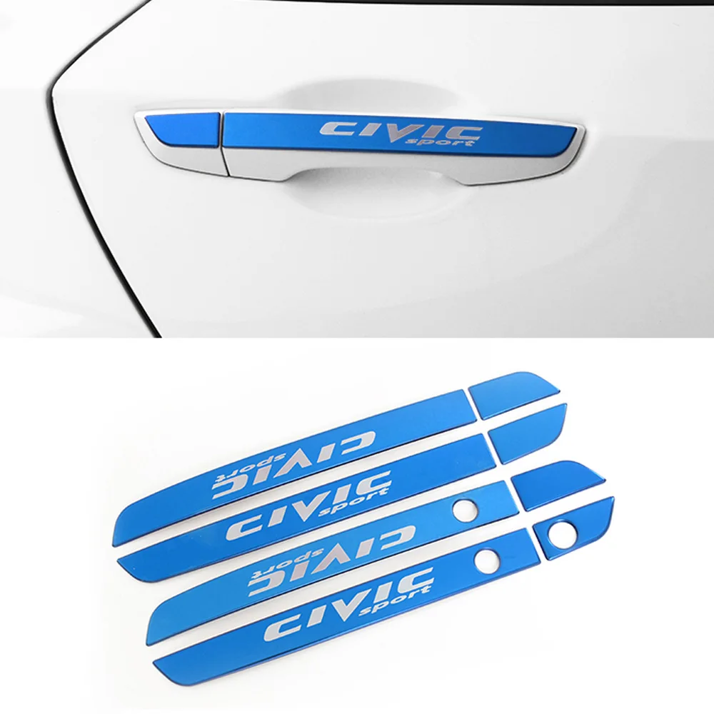 Stainless steel Car Door Handle bowl Trim Strips Sticker for Honda CIVIC Door handle patch Accessories - Color Name: Blue
