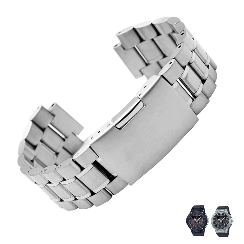 Stainless steel watchband For G-SHOCK GST-B200 GST-B200D Series men'swatch strap 24*16mm lug end silver black bracelet BAND