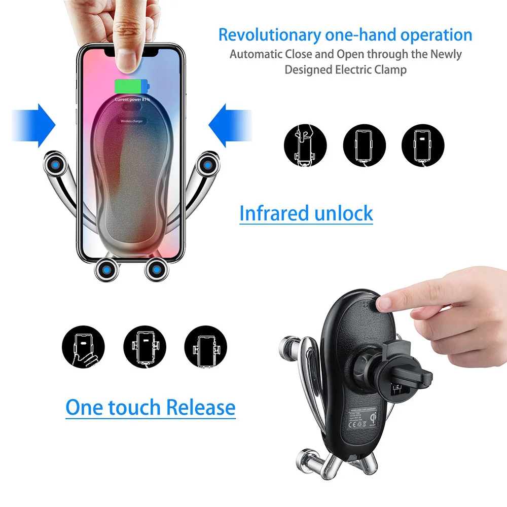 FDGAO 10 Вт беспроводное автомобильное зарядное устройство автоматический зажим QI Быстрая зарядка держатель телефона крепление для iPhone 11 XR XS X 8 samsung S10 S9 S8