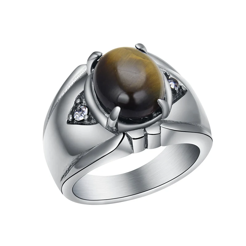 Tiger eye Valily, мужское панк, Винтажное кольцо с тигровым глазом, лежа, установочная полоса, нержавеющая сталь, палец, кольца, ювелирные изделия для женщин и мужчин - Цвет основного камня: Tiger eye