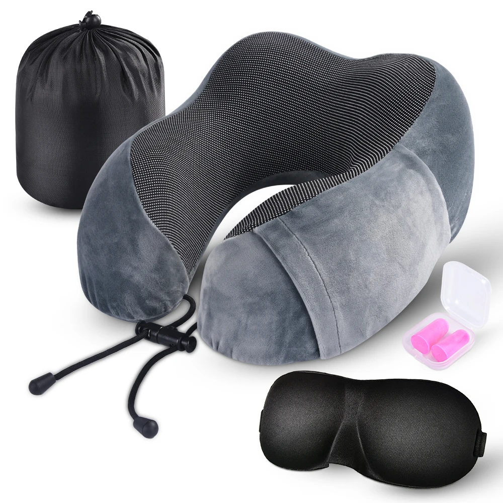 U-образная подушка для путешествий, подушка для шеи из пенопласта, мягкая медленный отскок, медицинская аптечка с 3D масками для глаз, затычки для ушей, элегантная сумка