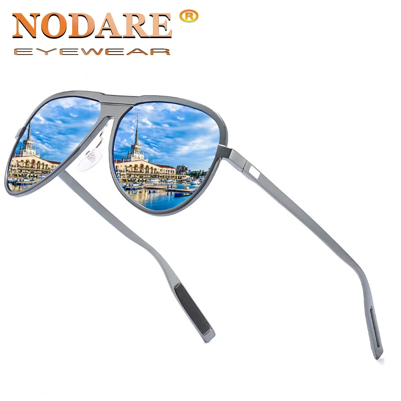 

NODARE 2020 Brand Polarized Aluminum Magnesium Frame Male Sun Glasses Classic Pilot Black Lens Sunglasses okulary meskie